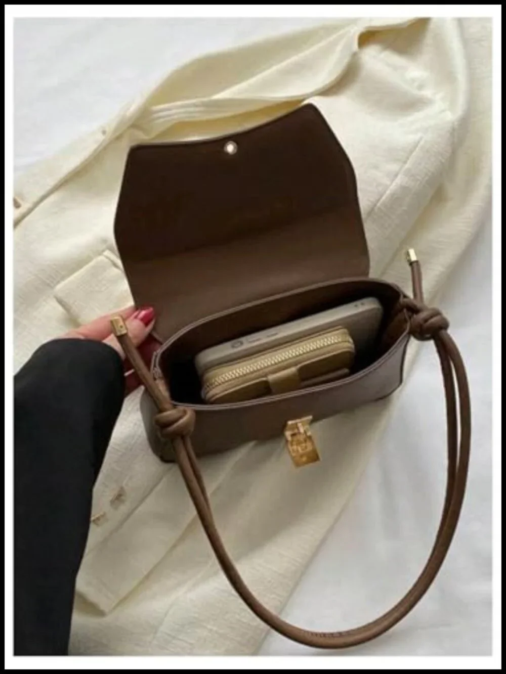 PU Leather Knotted Top Handle Hobo Shoulder Bag Underarm Clutch